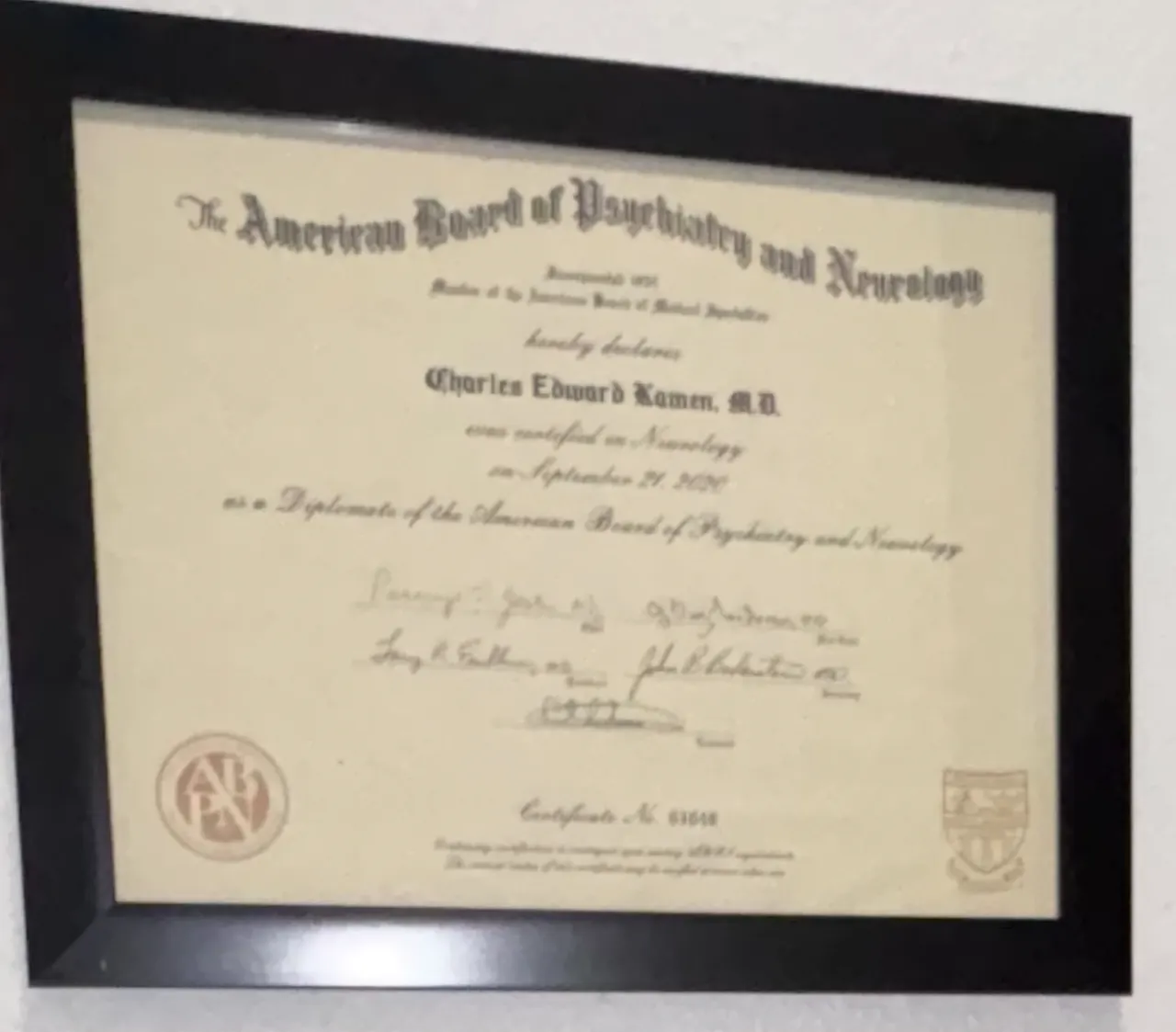 ABPN certificate display