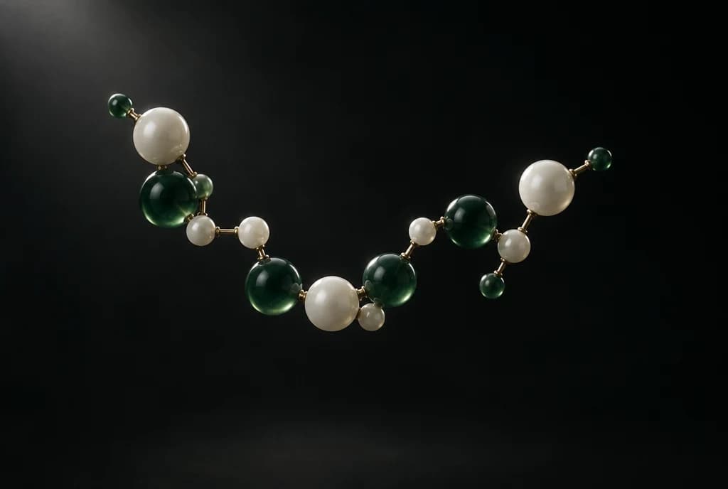 Conceptual molecular sculpture with linked spheres
