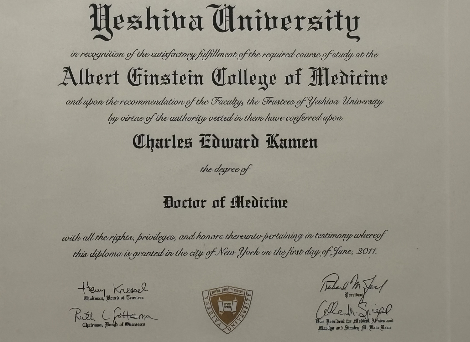 Doctor of Medicine — Albert Einstein College of Medicine (2011)