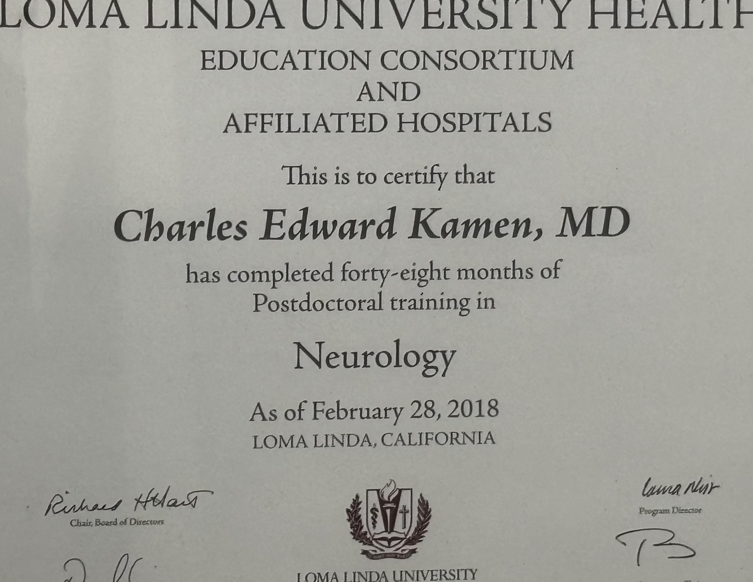 Neurology Residency — Loma Linda University (2018)